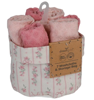 Thumbnail 1: DREAMGRO 7 Pk Woven Floral Terry Wash Set w/ Storage Bag  