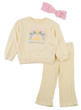 Thumbnail 1: ROXY Toddler Girls 3 Pc Graphic Tee & Flare Leggings Set w/ Bow 