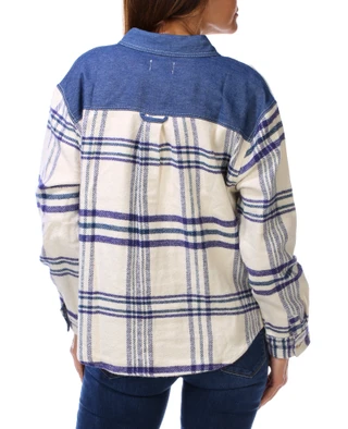 Thumbnail 2: Thread & Supply Women's Long Sleeve Plaid Denim Trim Top  