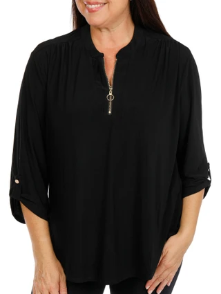 Thumbnail 1: Joie De Vivre Women's Plus 3/4 Sleeve Quarter Zip Top 