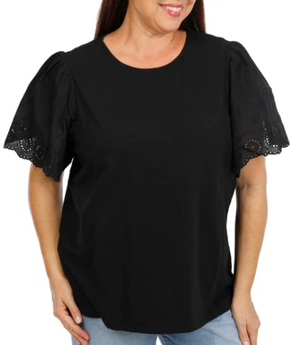 Thumbnail 1: Zac & Rachel Women's Plus Eyelet Sleeve Top 