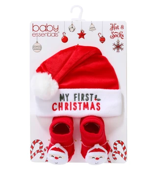 Thumbnail 1: Bay Essentials 2 Pc Baby's First Christmas Santa Hat & Socks Set 