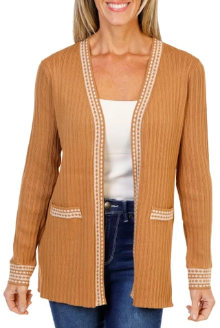 Thumbnail 1: Rio & Ryan  Women's Ribbed Open Front Cardigan with Decorative Hems 