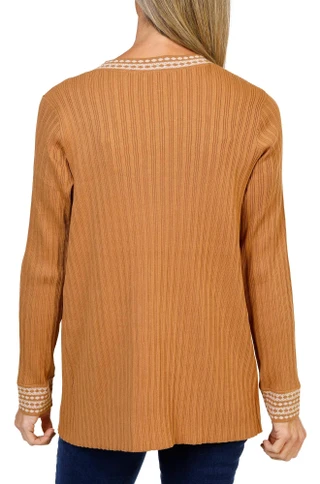 Thumbnail 2: Rio & Ryan  Women's Ribbed Open Front Cardigan with Decorative Hems 