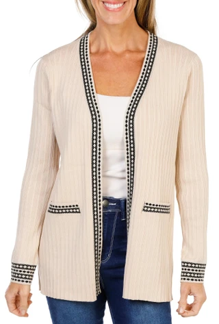 Thumbnail 1: Rio & Ryan  Women's Ribbed Open Front Cardigan with Decorative Hems 