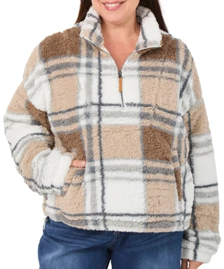Thumbnail 1: Thread & Supply Women's Plus Sherpa Quarter Zip Jacket  