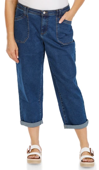 Thumbnail 1: Kate Park Women's Petite Relaxed Fit Cuffed Capri Jeans 