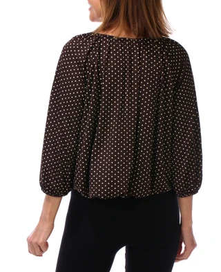 Thumbnail 2: Ava & Grace Women's Petite 3/4 Sleeve Polka Dot Tie Front Top 