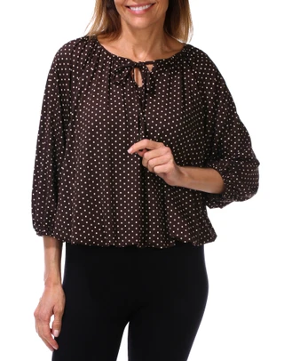 Thumbnail 1: Ava & Grace Women's Petite 3/4 Sleeve Polka Dot Tie Front Top 