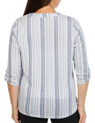 Thumbnail 2: Joie De Vivre Women's Plus 3/4 Sleeve Split Neck Button Front Top 