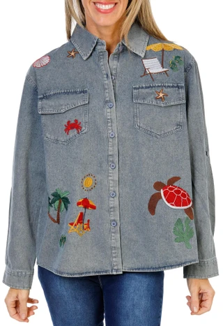 Thumbnail 1: Solitaire Women's Embroidered Denim Top  