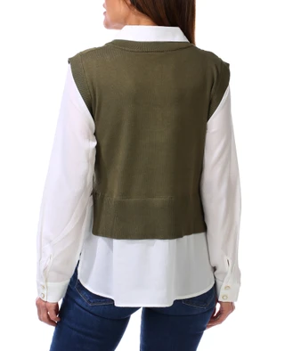 Thumbnail 2: RIO & RIAN Women's Long Sleeve Collared Button Up Vest Top 