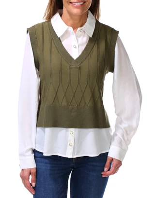 Thumbnail 1: RIO & RIAN Women's Long Sleeve Collared Button Up Vest Top 