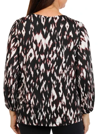 Thumbnail 2: Zac & Rachel Women's Plus 3/4 Sleeve Printed Side Ruched Top 
