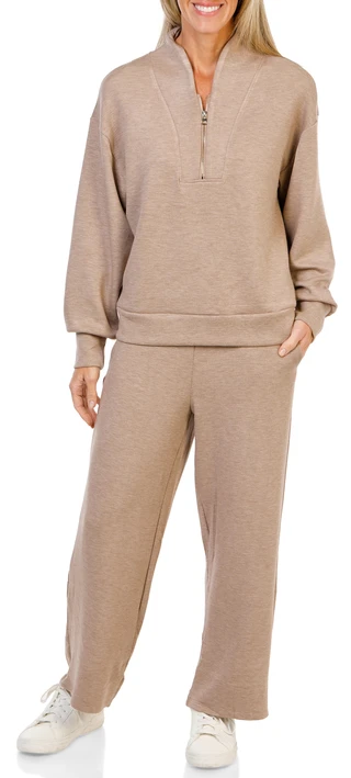 Thumbnail 1: Chelsea & Theodore Women's 2 Pc 1/4 Zip Wide Leg Pants Set with Pockets 
