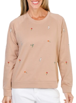 Thumbnail 1: Philosophy Women's Long Sleeve Cowboy Boot & Floral Embroidered Sweater 