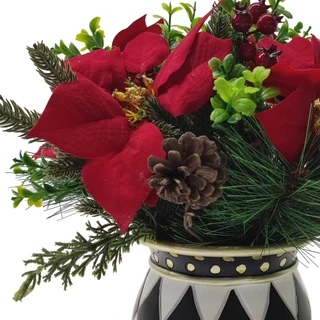 Thumbnail 2: Magical Season Red Poinsettia Christmas Arrangement in Harlequin Vase 