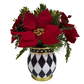 Thumbnail 4: Magical Season Red Poinsettia Christmas Arrangement in Harlequin Vase 