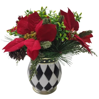 Thumbnail 5: Magical Season Red Poinsettia Christmas Arrangement in Harlequin Vase 