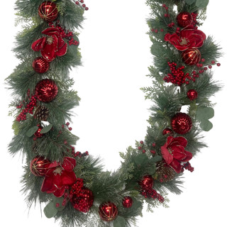 Thumbnail 3: Magical Season 9 Ft Red Magnolia & Pinecone Christmas Garland 
