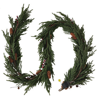 Thumbnail 2: Magical Season 9 Ft Pre Lit Pinecone & Red Berries Christmas Garland 