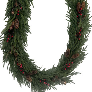 Thumbnail 3: Magical Season 9 Ft Pre Lit Pinecone & Red Berries Christmas Garland 