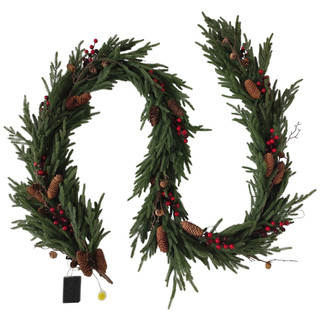 Thumbnail 5: Magical Season 9 Ft Pre Lit Pinecone & Red Berries Christmas Garland 