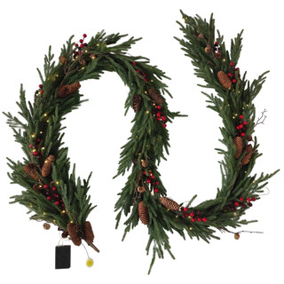 Thumbnail 6: Magical Season 9 Ft Pre Lit Pinecone & Red Berries Christmas Garland 