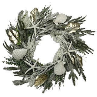 Thumbnail 1: Magical Season 22 In White Coastal Starfish Christmas Wreath 