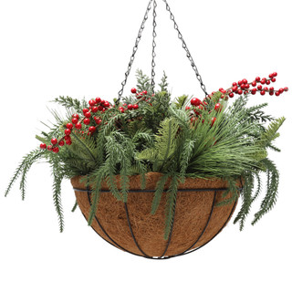 Thumbnail 2: Magical Season 22 In Christmas Berries & Pinecones Hanging Basket 