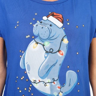 Thumbnail 3: Chubby Mermaids Women's Short Sleeve Christmas Manatee Graphic Tee  
