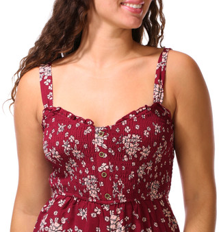 Thumbnail 2: INSPIRED HEARTS Juniors Sleeveless Floral Print Smocked Linen Jumpsuit  