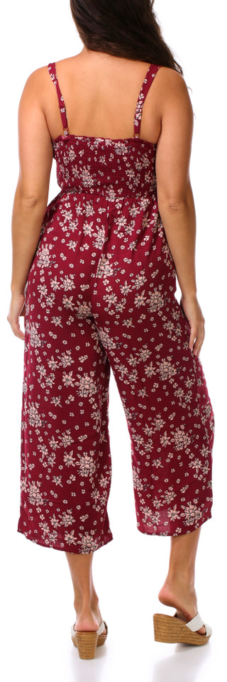 Thumbnail 3: INSPIRED HEARTS Juniors Sleeveless Floral Print Smocked Linen Jumpsuit  