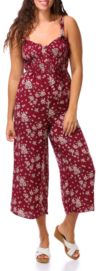 Thumbnail 1: INSPIRED HEARTS Juniors Sleeveless Floral Print Smocked Linen Jumpsuit  
