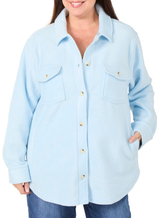 Thumbnail 1: THREAD AND SUPPLY Women's Plus Long Sleeve Button Down Solid Fleece Jacket  