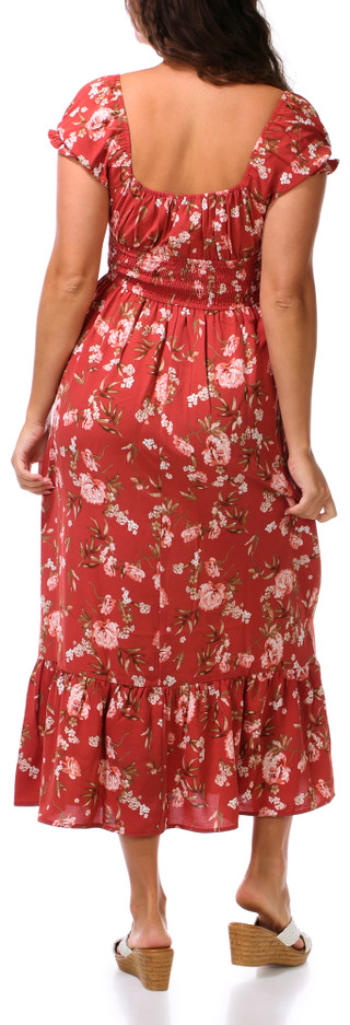 Thumbnail 2: INSPIRED HEARTS Juniors Short Sleeve Floral Print Smocked Waist Maxi Dress 