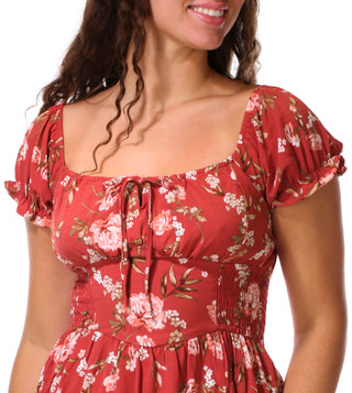 Thumbnail 3: INSPIRED HEARTS Juniors Short Sleeve Floral Print Smocked Waist Maxi Dress 