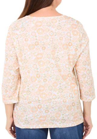 Thumbnail 2: Coral Bay Women's Plus 3/4 Sleeve Geometric Print Split Neck Top 