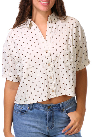 Thumbnail 1: HYFVE Juniors Short Sleeve Collared Button Front Top 