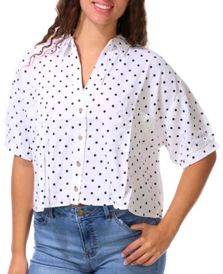Thumbnail 1: HYFVE Juniors Short Sleeve Collared Button Front Top 