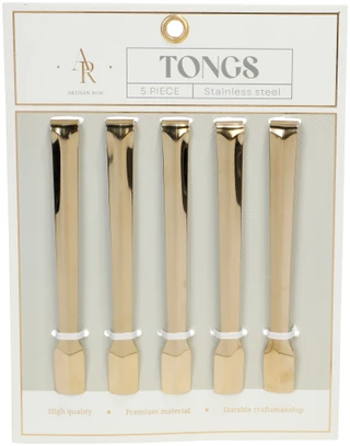Thumbnail 1: ARTISAN ROW 5 Pk Stainless Steel Gold Tongs 