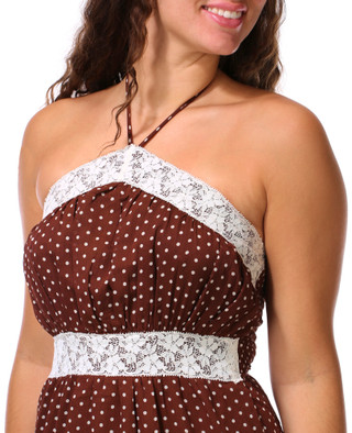 Thumbnail 2: MONTEAU Juniors Sleeveless Halter Tier Lace Trim Midi Dress 