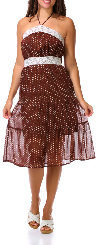 Thumbnail 1: MONTEAU Juniors Sleeveless Halter Tier Lace Trim Midi Dress 