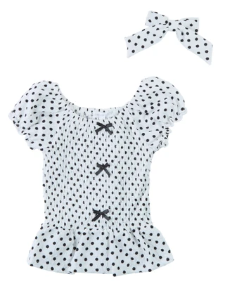 Thumbnail 1: B TWEEN Girls' Short Sleeve Woven Top with Headband White Polka Dot 