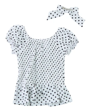 Thumbnail 2: B TWEEN Girls' Short Sleeve Woven Top with Headband White Polka Dot 