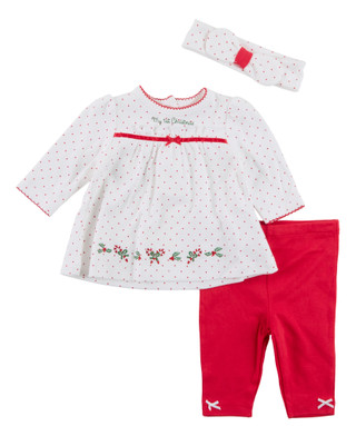 Thumbnail 1: Little Me 3 Pc Baby Girls Long Sleeve Christmas Pant Set w/ Headband  