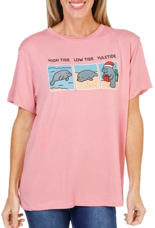 Thumbnail 1: Chubby Mermaids Women's Christmas Manatee Graphic Tee  