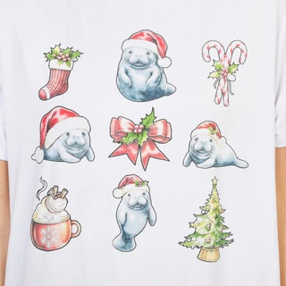 Thumbnail 3: Chubby Mermaids Women's Christmas Manatee Graphic Tee  