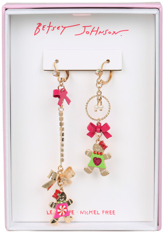 Thumbnail 1: Betsey Johnson Christmas Mismatch Gingerbread Drop Earrings 