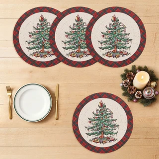 Thumbnail 3: Spode 4 Pk Christmas Tree Tartan Round Placemats 